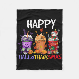 Halloween Thanksgiving Happy Hallothanksmas Season Fleece Blanket