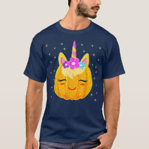 Halloween Thanksgiving Pumpkin Unicorn Girls Kids T-Shirt