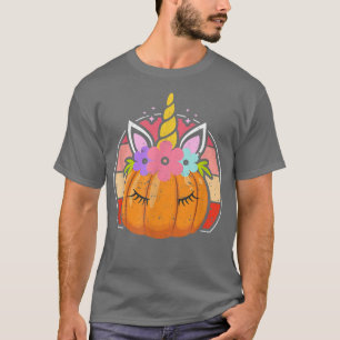Halloween Thanksgiving Pumpkin Unicorn Horn Funny  T-Shirt