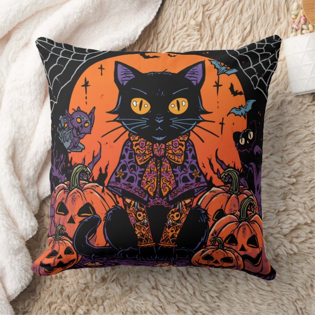Halloween,The Pumpkin Patch Prowler ,Black Cat Cushion (Blanket)