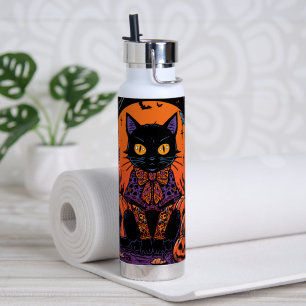 Halloween, The Pumpkin Patch Prowler, Black Cat W Water Bottle