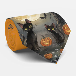 Halloween,The Witch's Cat and His Boo Buddies Neck Tie