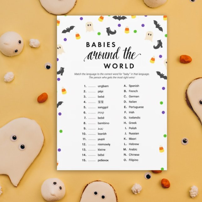 Halloween theme baby shower game programme (Babies Around the World Halloween theme baby shower game)