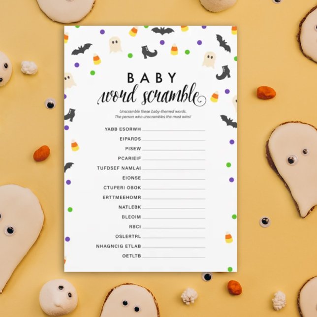 Halloween theme baby word scramble shower game programme (Baby Word Scramble Halloween theme baby shower game)