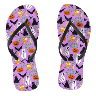 Halloween Theme Collage Toss Pattern Purple Jandals