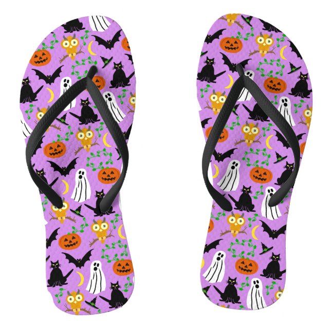 Halloween Theme Collage Toss Pattern Purple Jandals (Footbed)