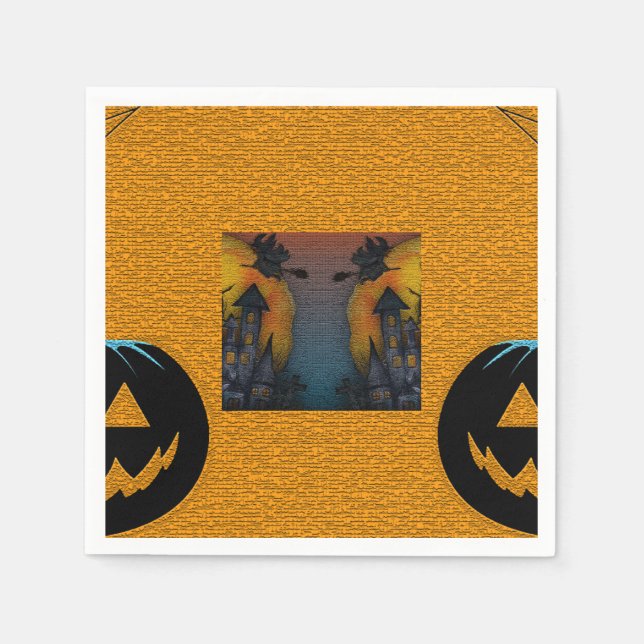 Halloween Theme Pumpkin and Haunted House Napkin (Front)