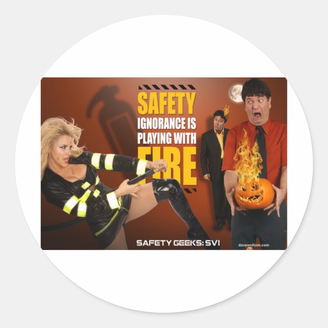 Halloween Theme Safety Geeks Funny Warning Classic Round Sticker (Front)