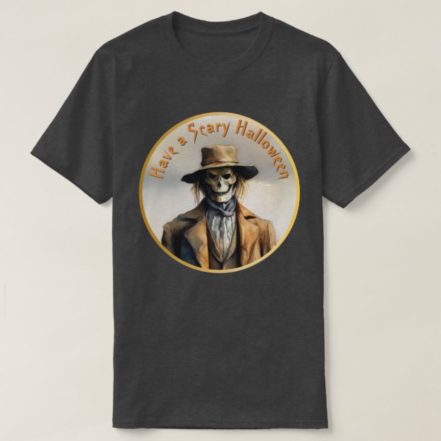 Halloween Theme - Scary Smiling Scarecrow T-Shirt (Design Front)