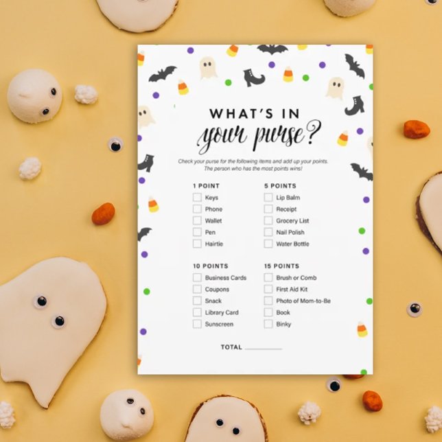 Halloween theme what's in your purse shower game programme (What's in your purse?  Halloween baby shower game)