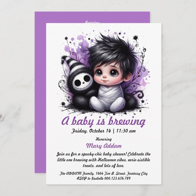 Halloween-themed baby shower invitation (Front/Back)