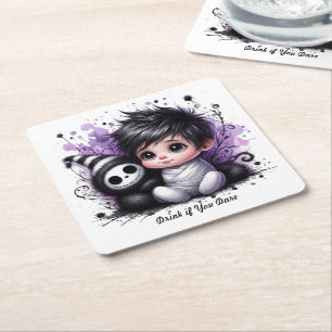 Halloween-themed Baby Shower – Purple Gothic Baby  Square Paper Coaster