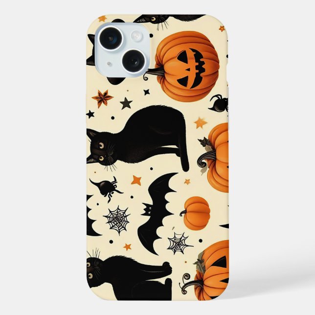 Halloween-Themed Black Cat and Pumpkin Pattern iPhone Case (Back)