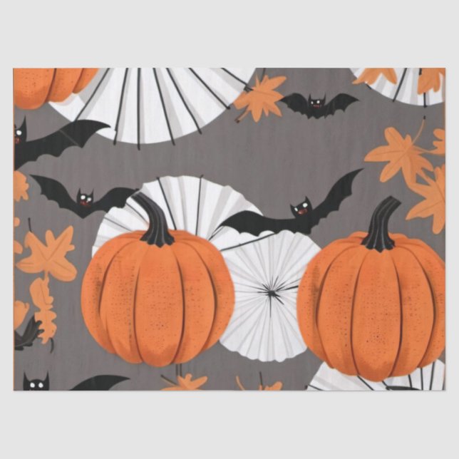 Halloween Themed Gift Wrap: Bats & Pumpkins Tissue Paper (Front)