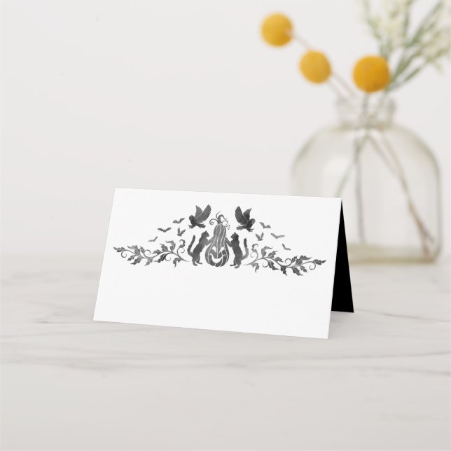 Halloween Themed Gothic Wedding Folded Place Card (Front)