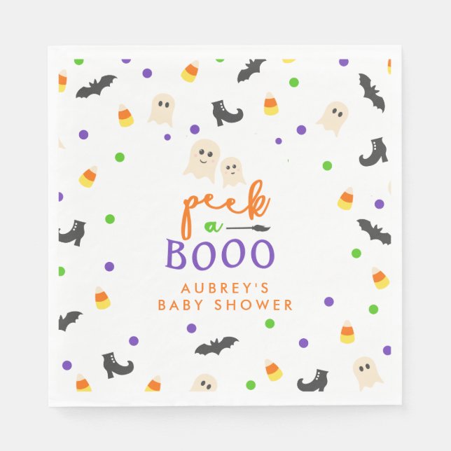 Halloween themed peek a boo baby shower napkin (Front)