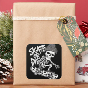 Halloween-Themed Skeleton Skateboarder Art: Styliz Square Sticker