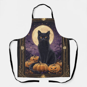 Halloween themed tarot card with a black cat apron