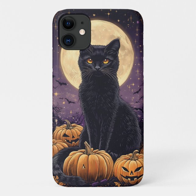 Halloween themed tarot card with a black cat Case-Mate iPhone case (Back)