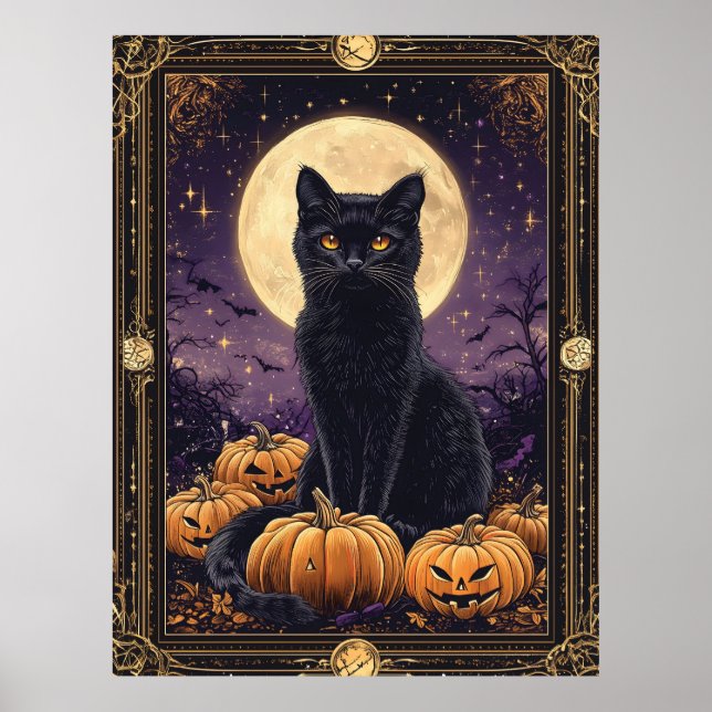 Halloween themed tarot card with a black cat poster (Front)