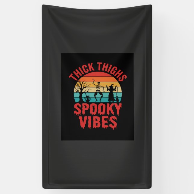 Halloween Thick Thighs Spooky Vibes Skeleton Desig Banner (Vertical)