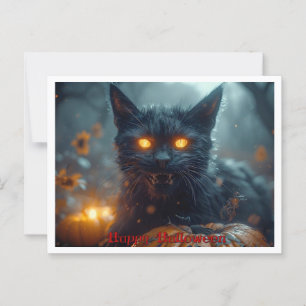 Halloween Threatening Spooky Black Cat Postcard