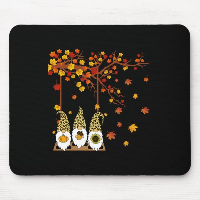 Halloween Three Gnomes Hat Leopard Pumpkin Fall Le Mouse Pad (Front)