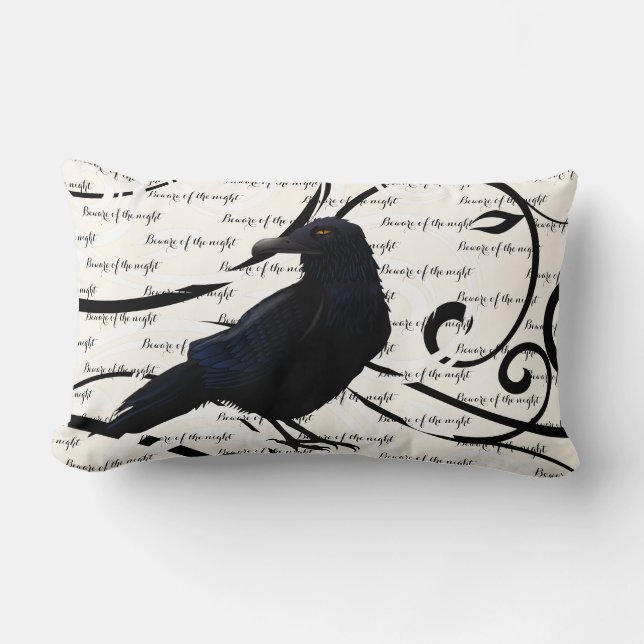 Halloween Throw Pillow-Raven Lumbar Cushion (Front)