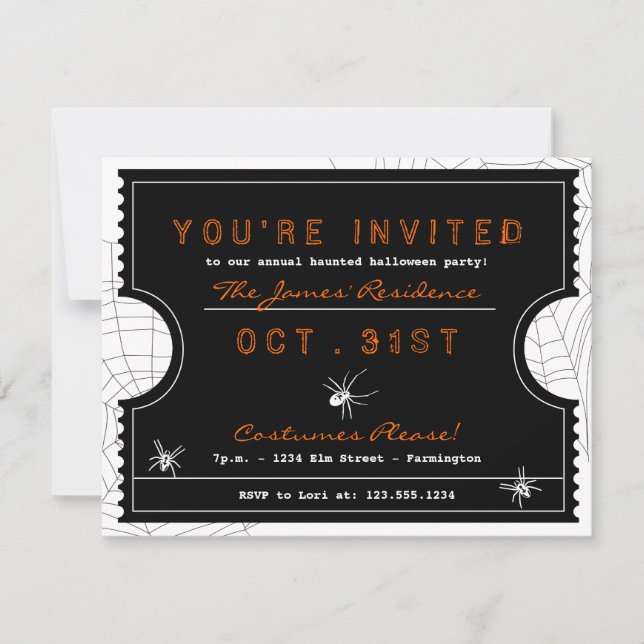 Halloween Ticket with Spider Web Party Invitation (Front)