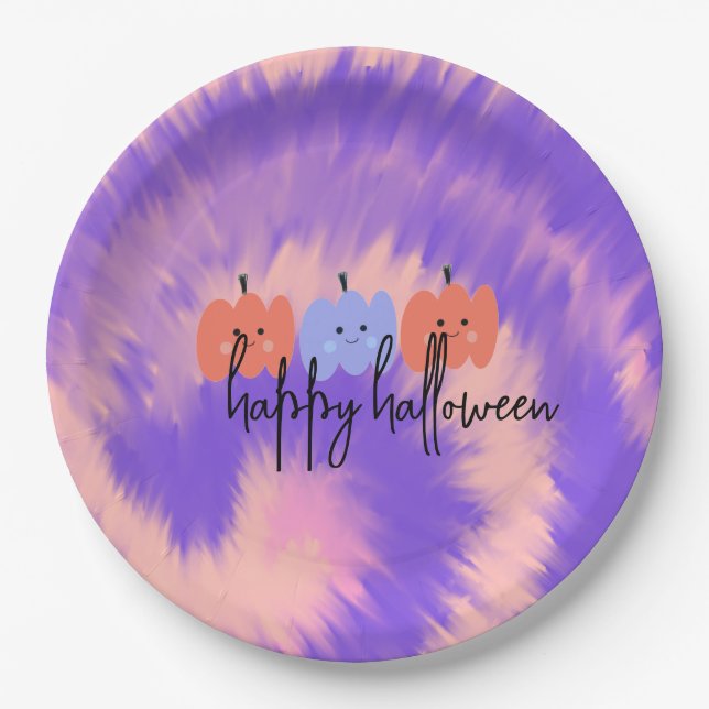 Halloween Tie Dye Pumpkin Hand Drawn   Paper Plate (Front)