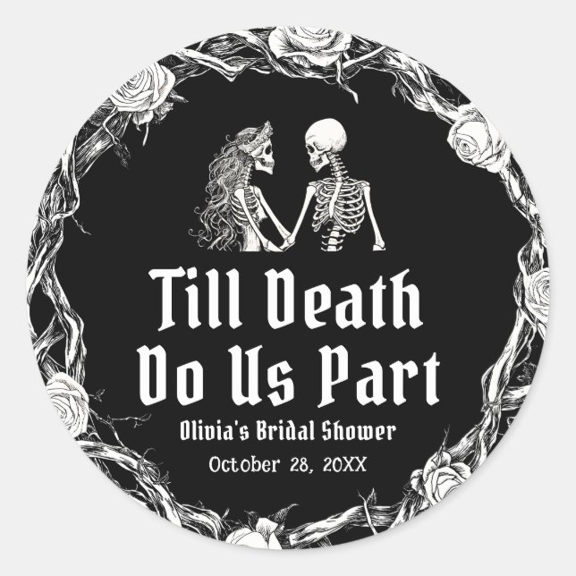 Halloween Till Death Do Us Part Bridal Shower Classic Round Sticker (Front)