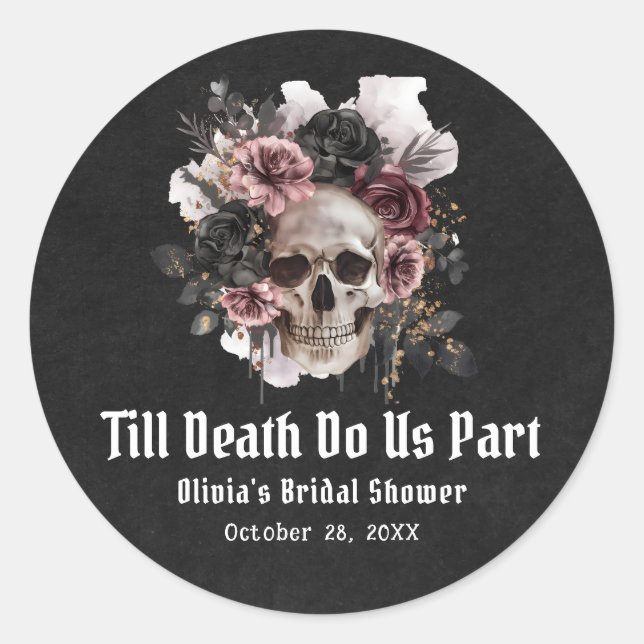 Halloween Till Death Do Us Part Bridal Shower Classic Round Sticker (Front)