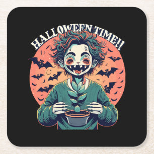 Halloween time, but its actually happy time! square paper coaster