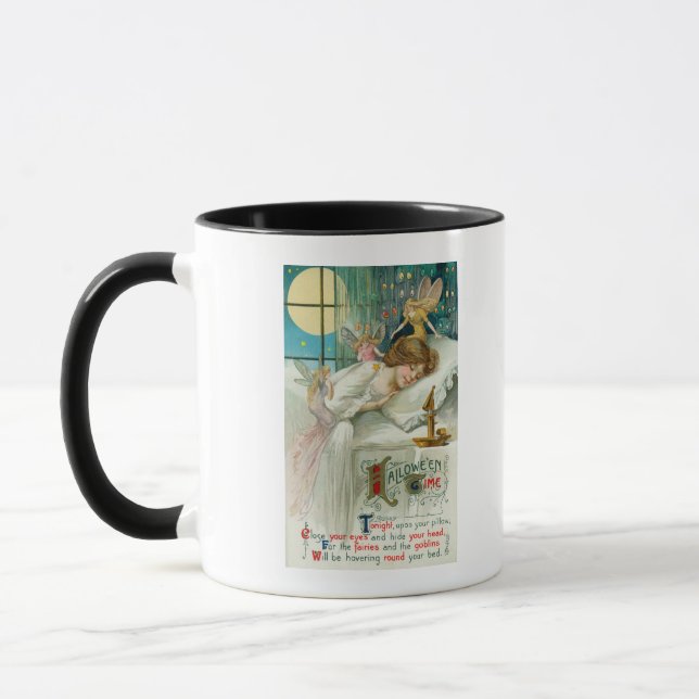 Halloween Time Fairies Around Sleeping Woman Mug (Left)