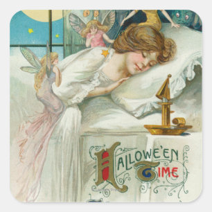 Halloween Time Fairies Around Sleeping Woman Square Sticker