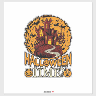 Halloween Time Haunted House Full Moon Pumpkins