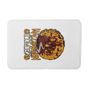 Halloween Time Haunted House Full Moon Pumpkins Bath Mat