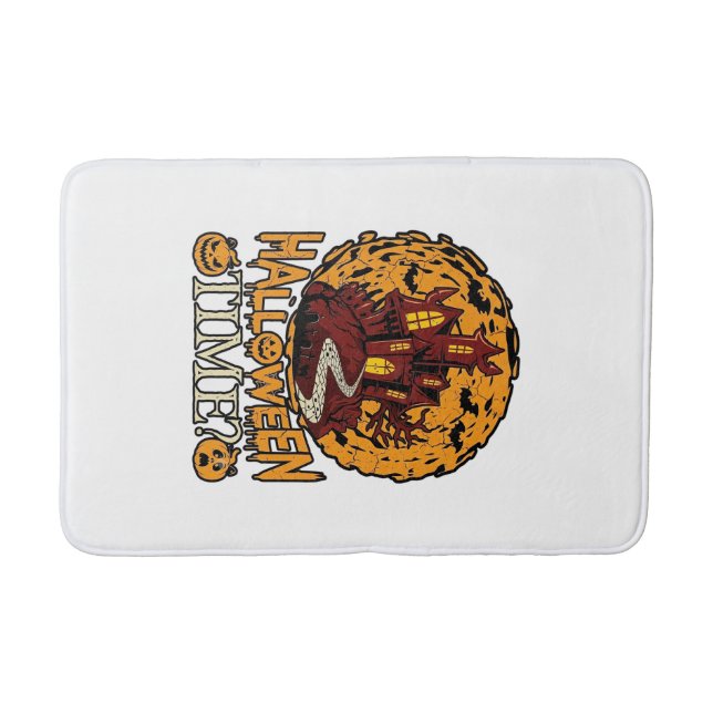 Halloween Time Haunted House Full Moon Pumpkins Bath Mat (Front)