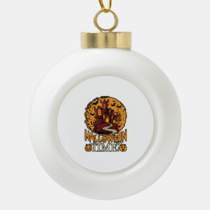 Halloween Time Haunted House Full Moon Pumpkins Ceramic Ball Christmas Ornament