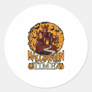 Halloween Time Haunted House Full Moon Pumpkins Classic Round Sticker