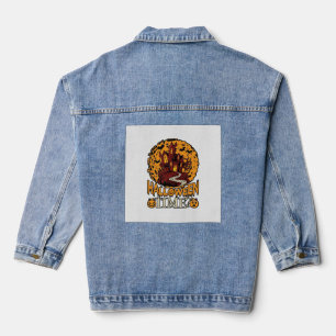 Halloween Time Haunted House Full Moon Pumpkins Denim Jacket