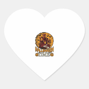 Halloween Time Haunted House Full Moon Pumpkins Heart Sticker