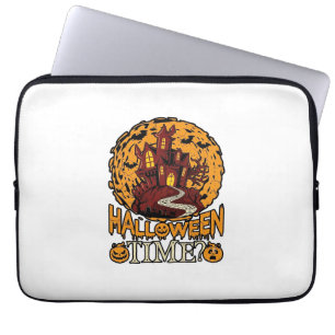 Halloween Time Haunted House Full Moon Pumpkins Laptop Sleeve