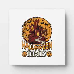 Halloween Time Haunted House Full Moon Pumpkins Plaque