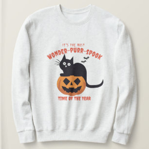 Halloween Time Pumpkin Black Cat Sweatshirt