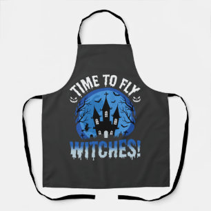 Halloween Time to Fly Witches Haunted Castle Apron