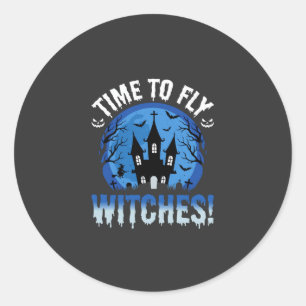 Halloween Time to Fly Witches Haunted Castle Classic Round Sticker