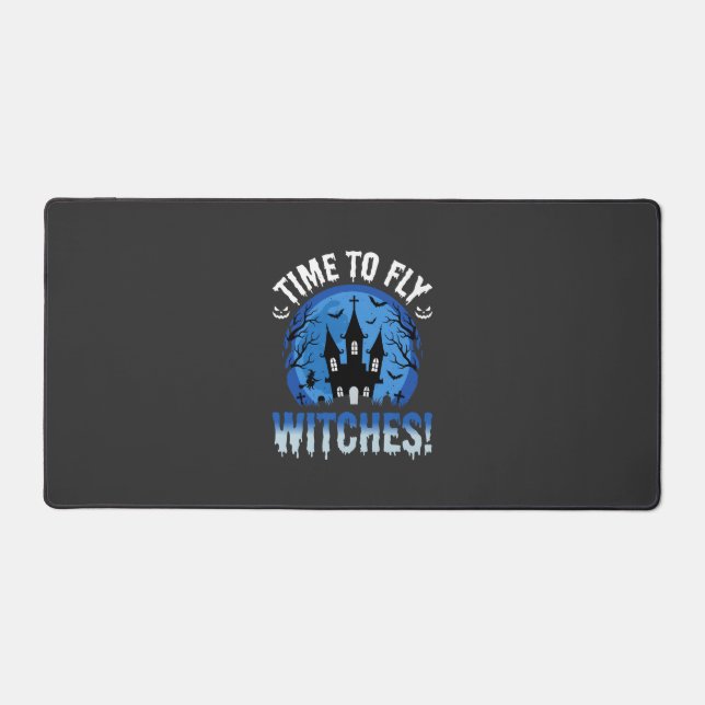 Halloween Time to Fly Witches Haunted Castle Desk Mat (Front)
