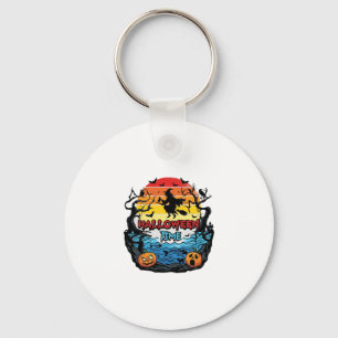 Halloween Time Witch Pumpkins Bats Sunset_1 Key Ring