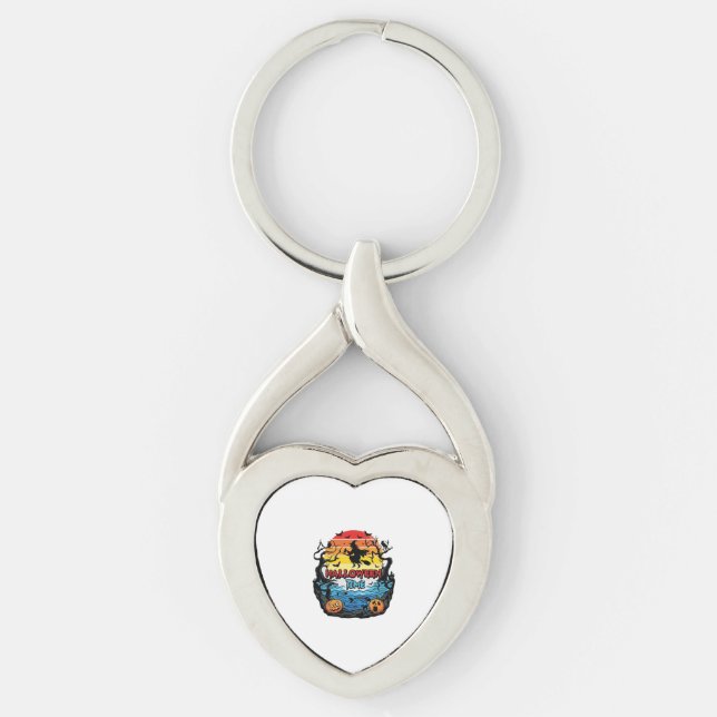 Halloween Time Witch Pumpkins Bats Sunset_1 Key Ring (Front)